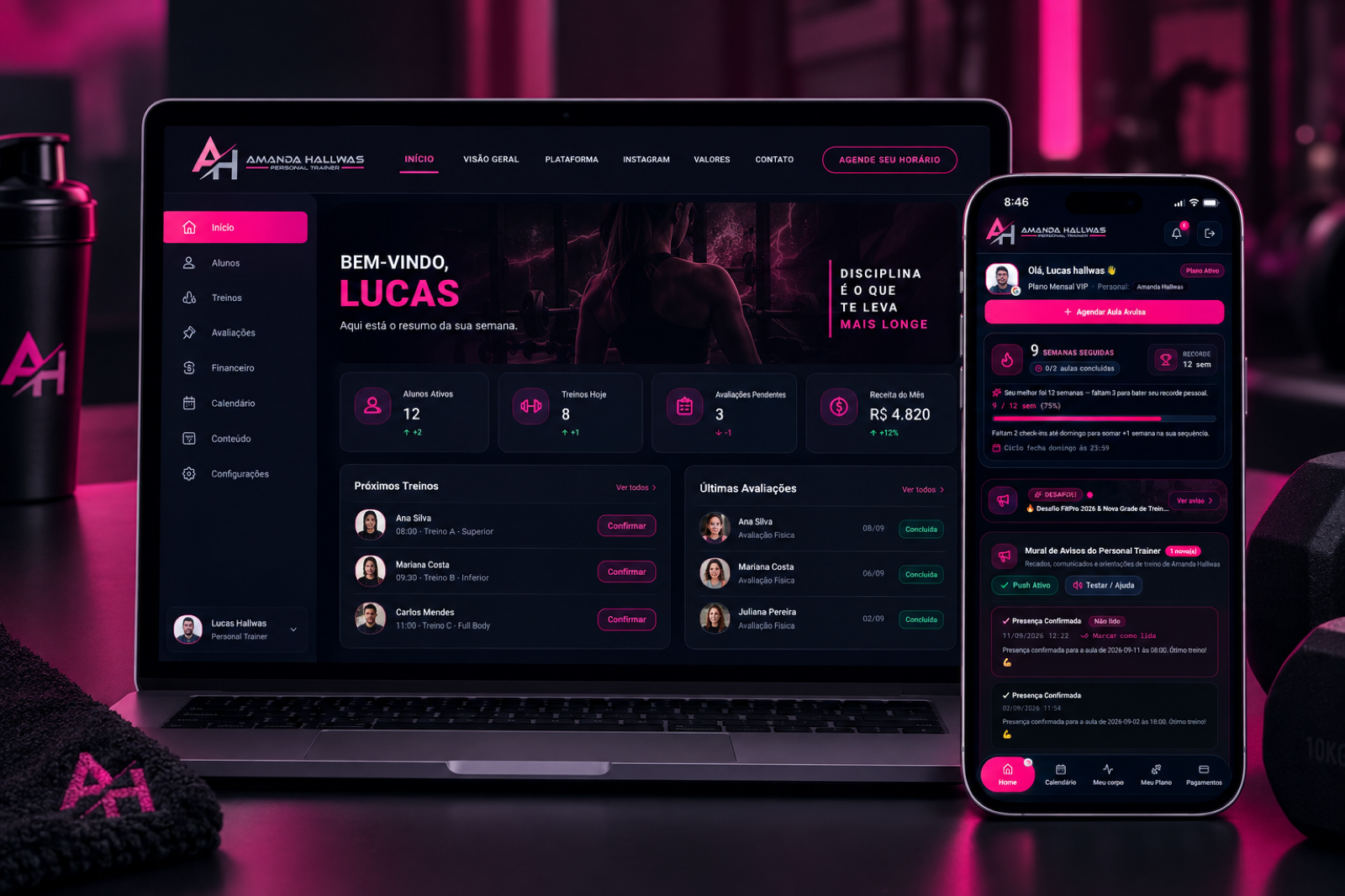 Amanda Hallwas personal trainer web dashboard and mobile app